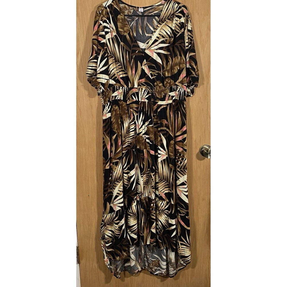 Old Navy Women's XL Maxi Dress Botanical Leaf High-Low Smocked Stretch Beachy